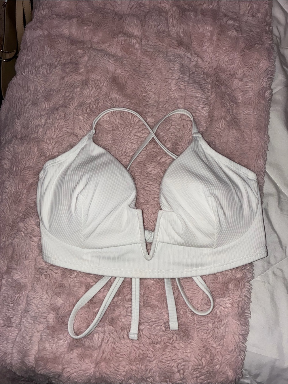 Shade & Shore White Ribbed V-Plunge Bikini Top